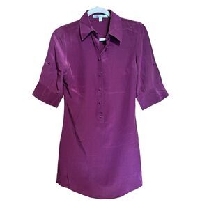 Jenny Han Shirt Dress Womens XS Purple Silk Short Sleeve